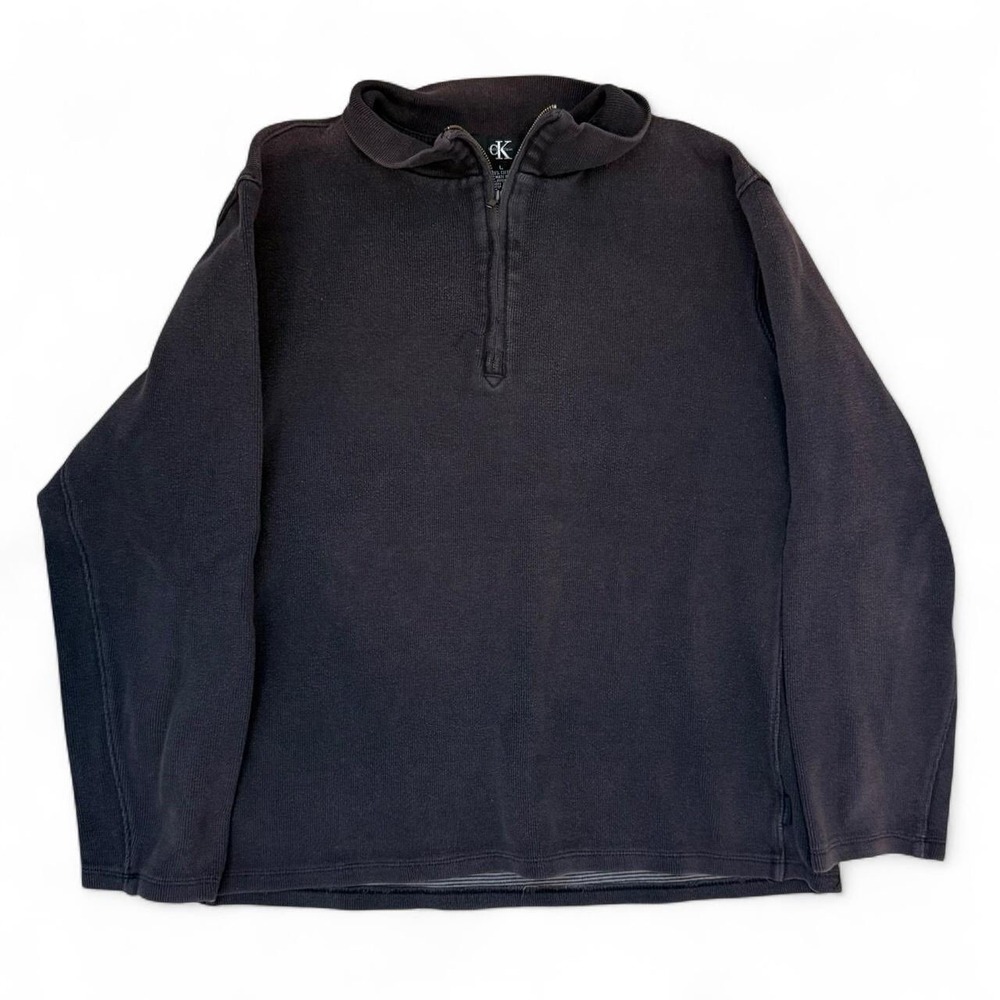 Calvin Klein Faded Black 1/4 Zip Pullover Sweatshirt Men's Size Large Grunge Y2K